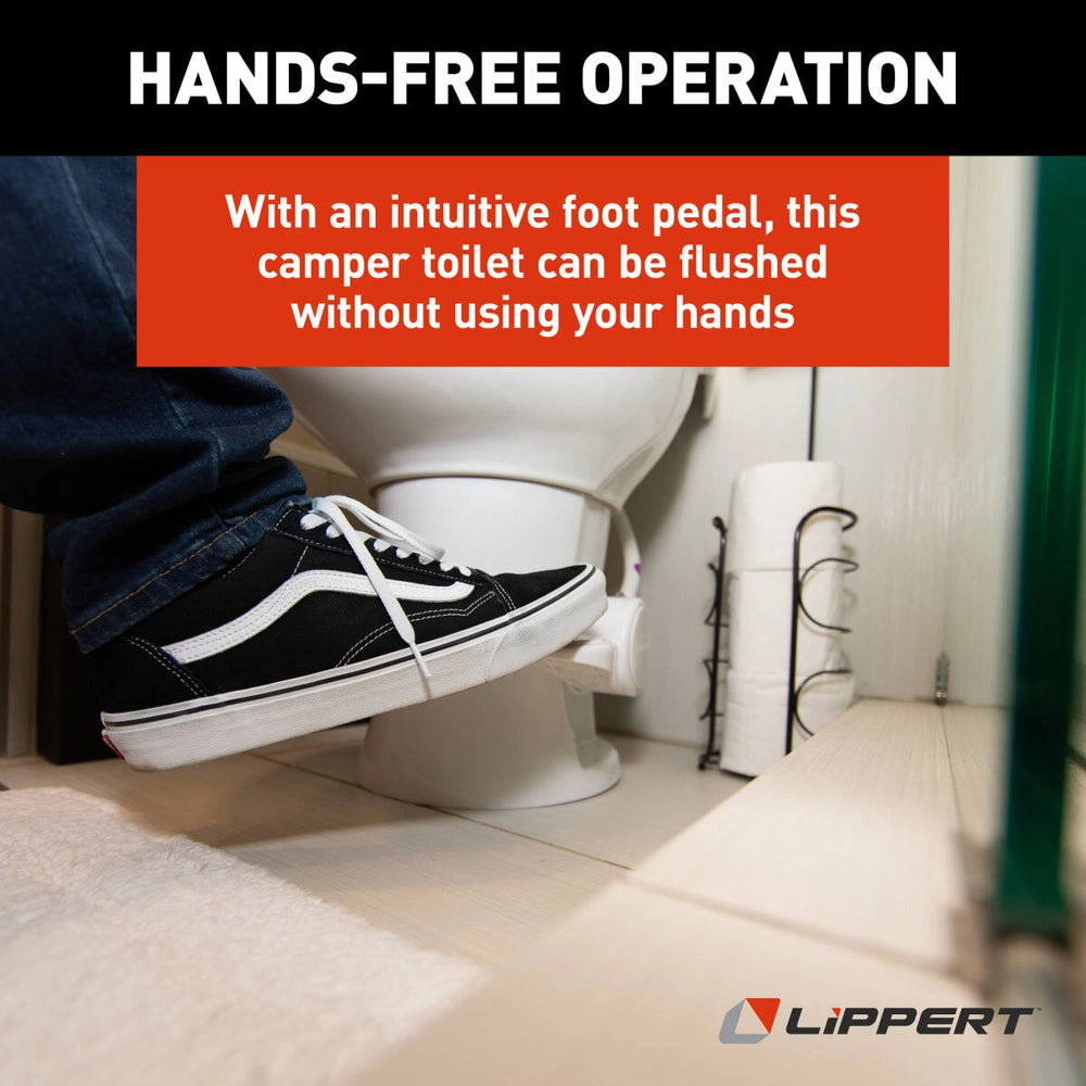 Lippert Flow Max RV Toilet Elongated Porcelain w/Foot Flush White - 2022113192