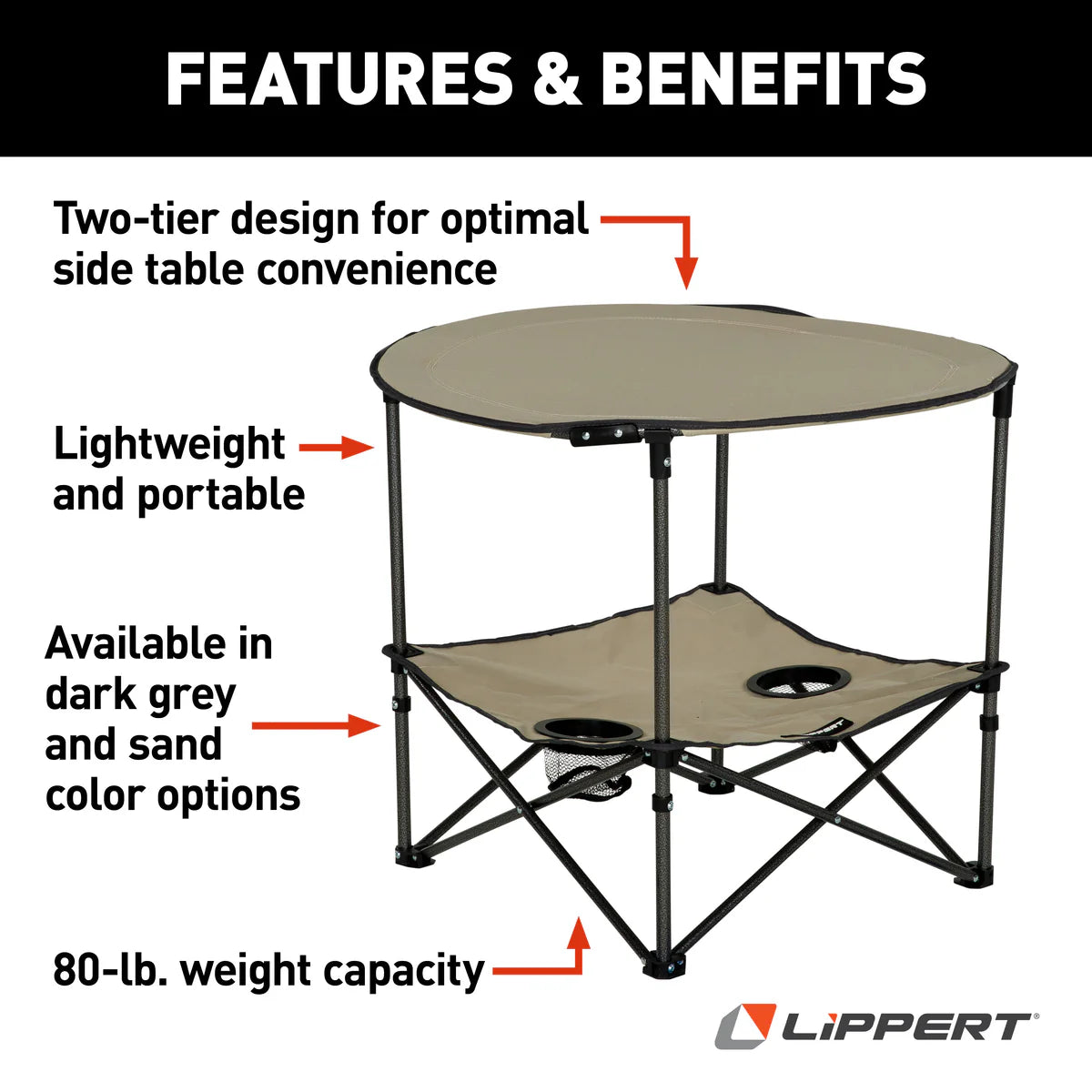 Lippert Two-Tier Folding Camping Table - Sand 2023053721