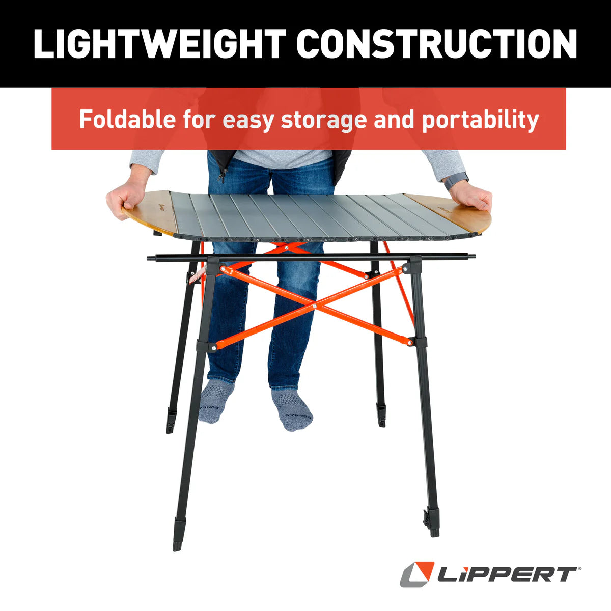 Lippert Roll Top Camping Table - Bamboo & Hammer Grey 2023053727