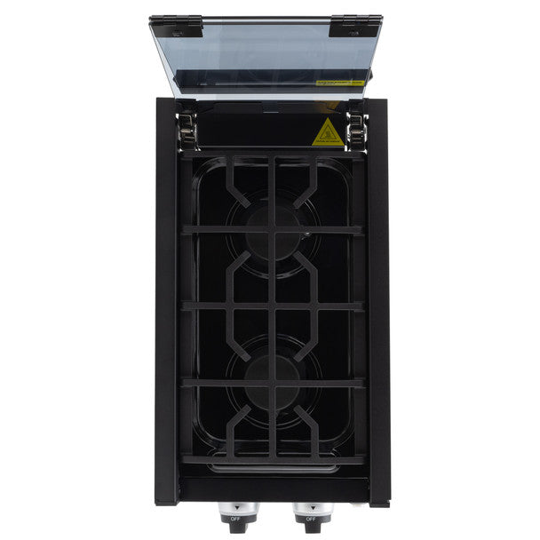 RV Two Burner Gas Cooktop with Cover by CL (Direct Replacement for Greystone) CL-CT-12-2B-BK