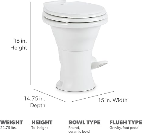 Dometic RV Toilet 310 Series Gravity Flush Round Toilet w/Soft Close Seat/Foot Pedal Bone - DOM302310083
