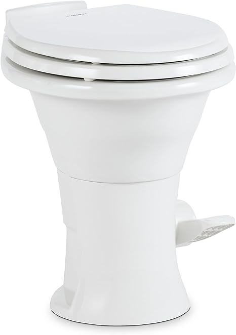 Dometic RV Toilet 310 Series Gravity Flush Round Toilet w/Soft Close Seat/Foot Pedal White - DOM302310081