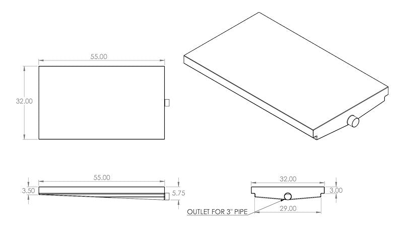 Alpha Waste Holding Tank 32 Gal. 55 x 32 x 5-3/4 End Drain VR32546HCD
