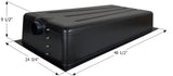 Black rectangular plastic tank with dimensions 
