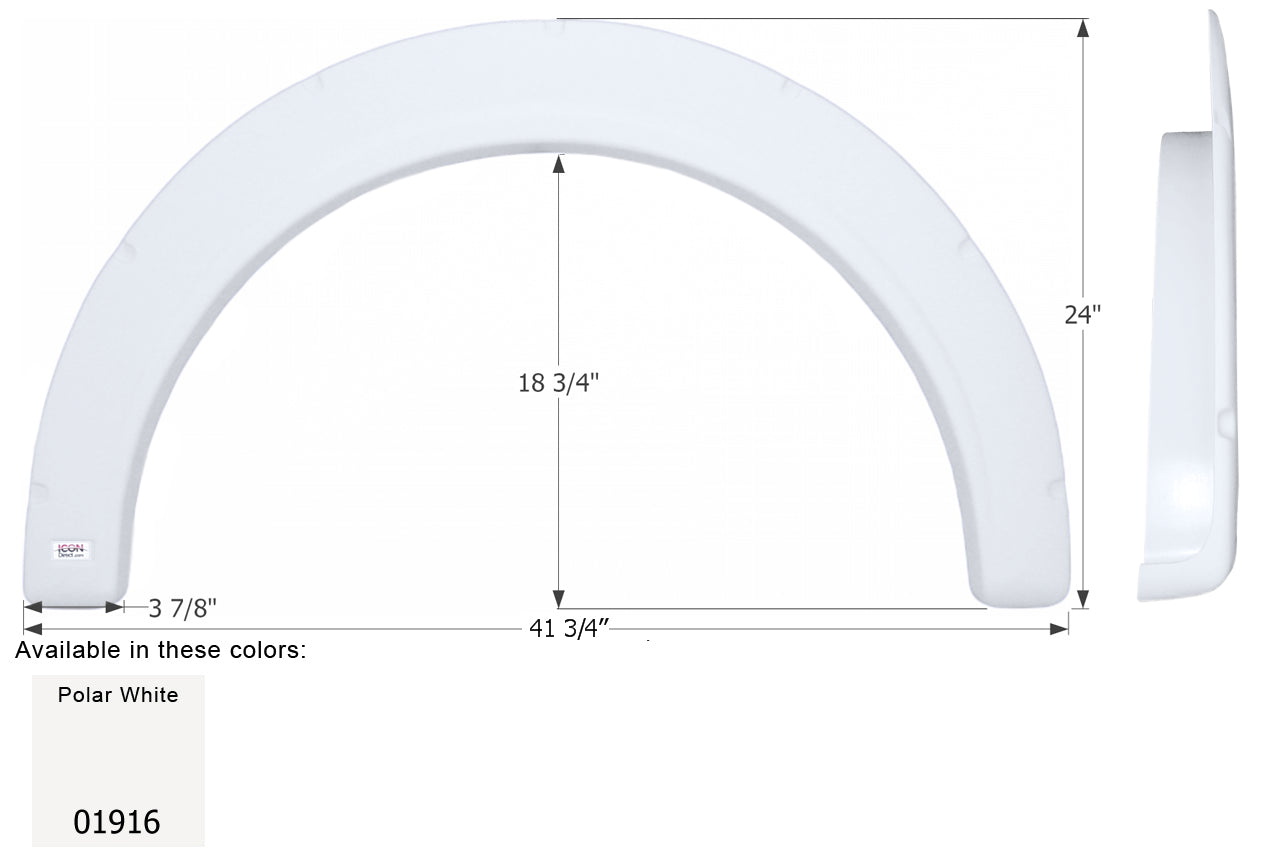 Fleetwood Flair Single Axle Fender Skirt FS1916 - Polar White  ICON 01916