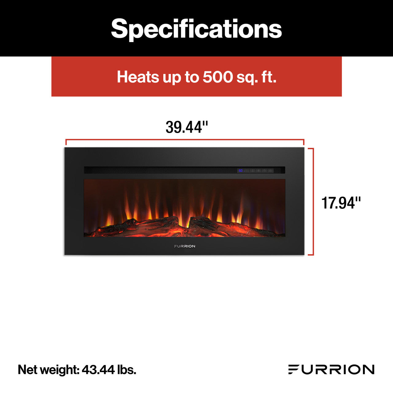 Furrion Built-In Electric RV Fireplace - Wood Platform, 40" #FF40SW15A-BL