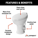 Lippert Flow Max RV Toilet Elongated Porcelain w/Foot Flush White LIP2022113192