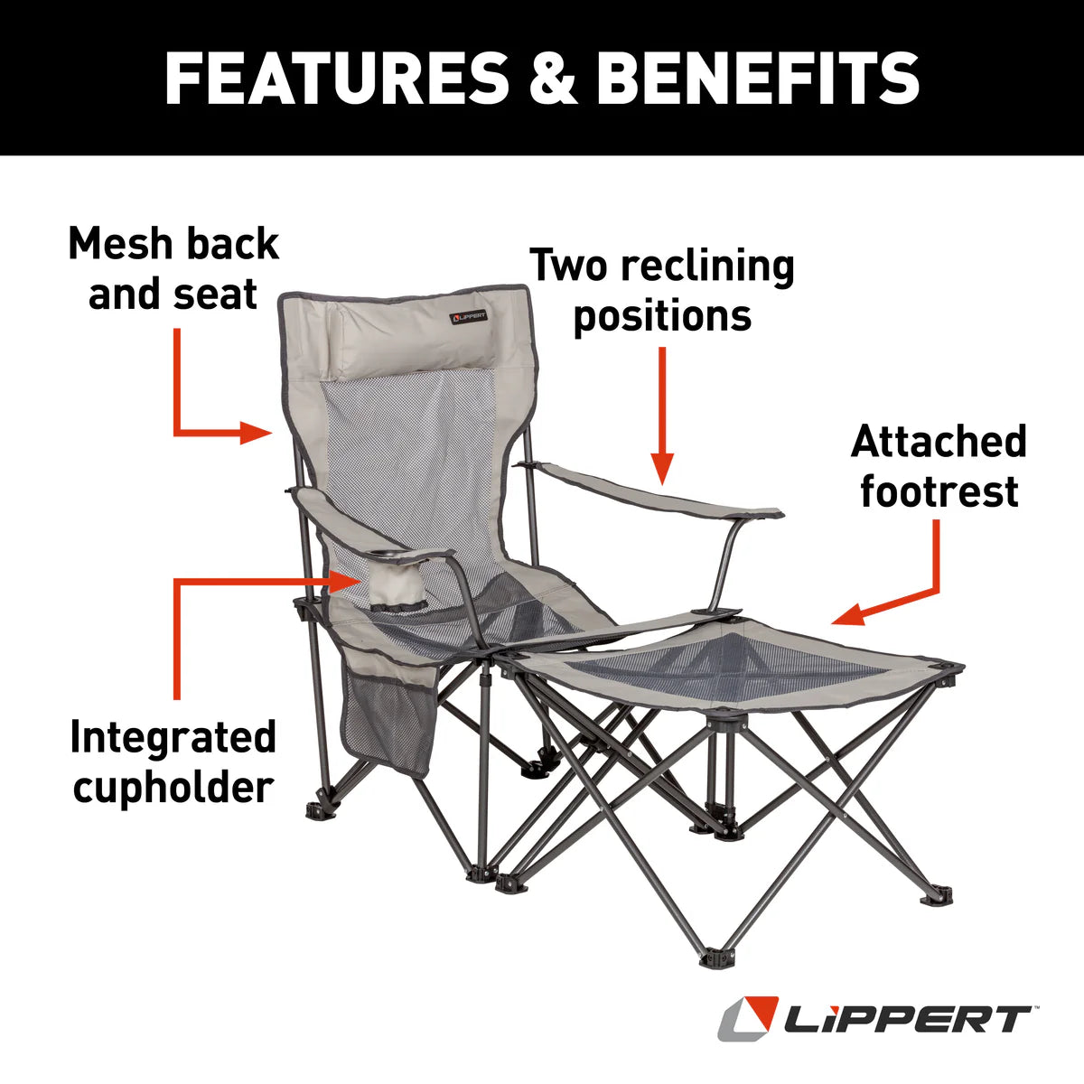 Lippert Sun Soaker™ Vented Reclining Camping Chair with Footrest - Sand  2022114829