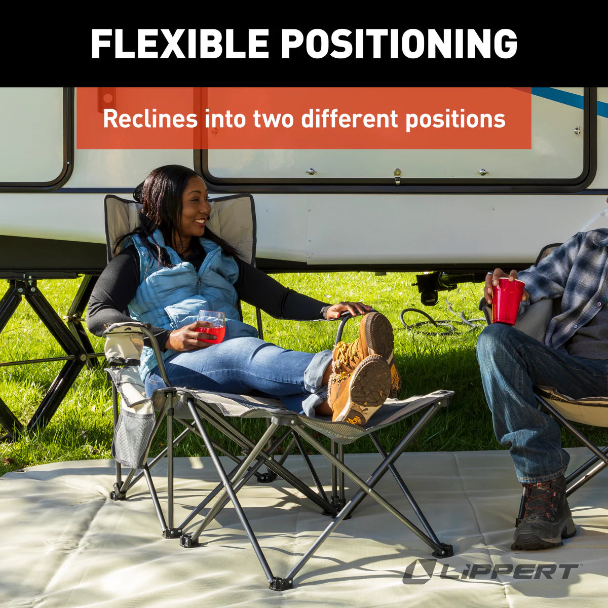 Lippert Sun Soaker™ Vented Reclining Camping Chair with Footrest - Sand  2022114829