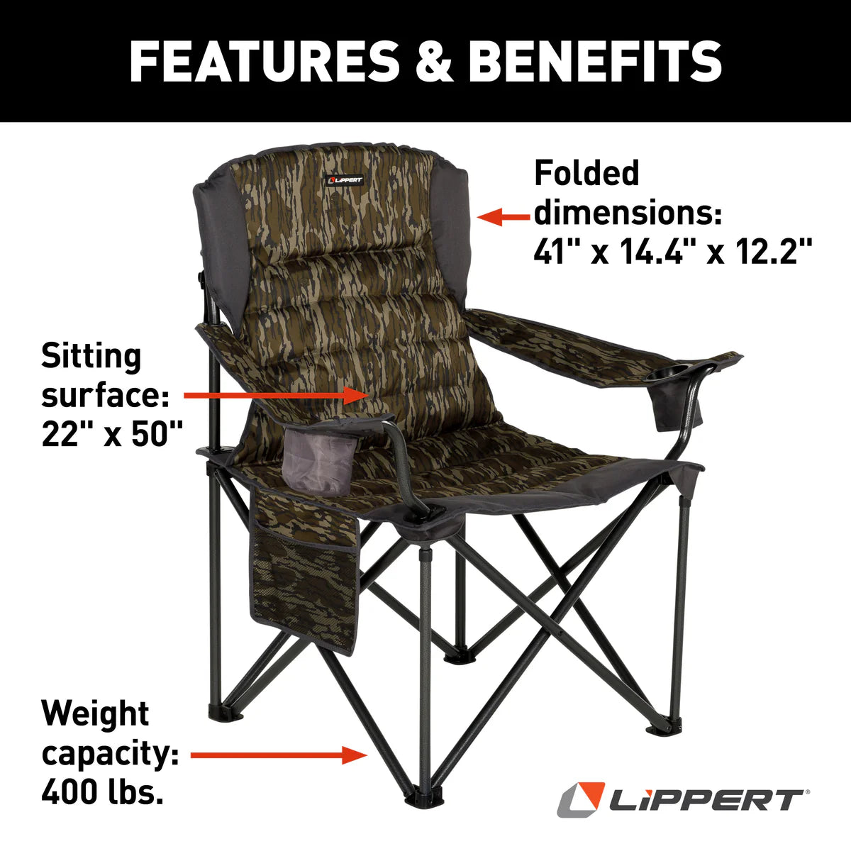 Lippert Campfire Deluxe Folding Chair - Mossy Oak® Original Bottomland® Camo 2023053729