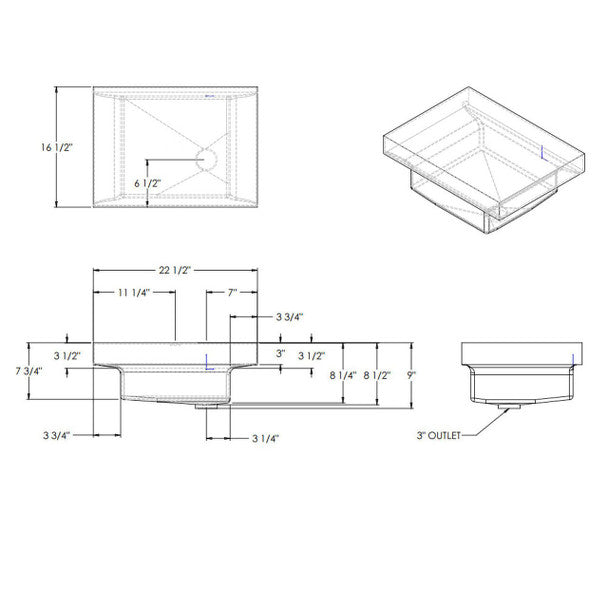 9 Gallon RV Holding Tank 22 1/2" x 16 1/2" x 9" Elkhart Plastics EPI 0450H