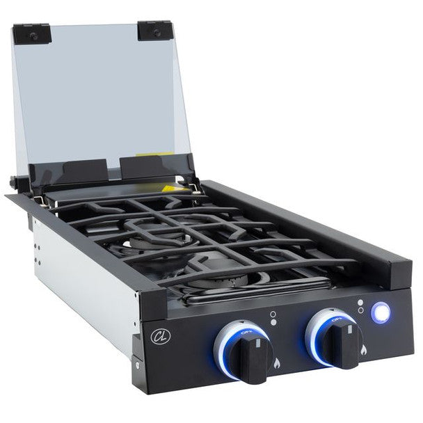RV Two Burner Gas Cooktop with Cover by CL (Direct Replacement for Greystone) CL-CT-12-2B-BK