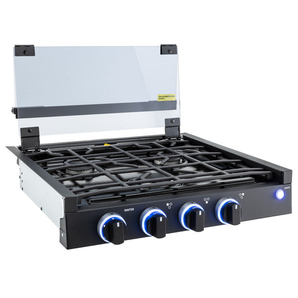RV Three Burner Gas Cooktop with Cover by CL (Direct Replacement for Greystone) Black or SS