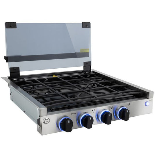 RV Three Burner Gas Cooktop with Cover by CL (Direct Replacement for Greystone) Black or SS