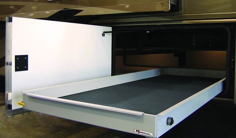 MORryde CTG60-2948W RV Cargo Slide Tray - Fully Assembled - 60% Extension - 1 Way Slide - 29" x 48" Carpeted Cargo Tray