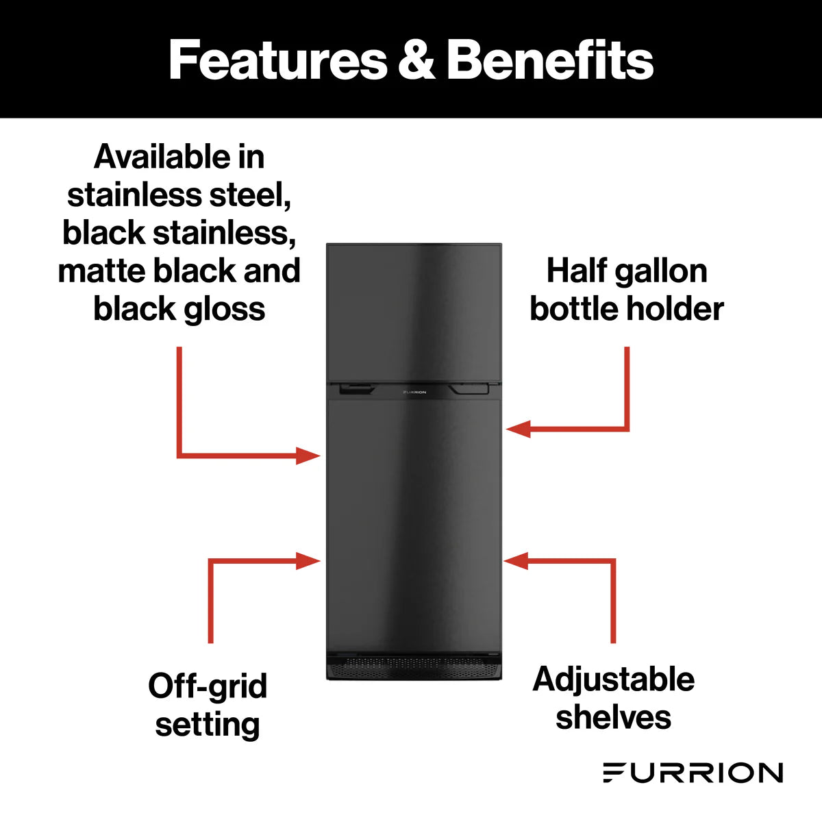 Furrion Arctic® 12V RV Refrigerator - 8 cu. ft, Left Hinge, Black, No Panels #FCR08DCGTA-BR