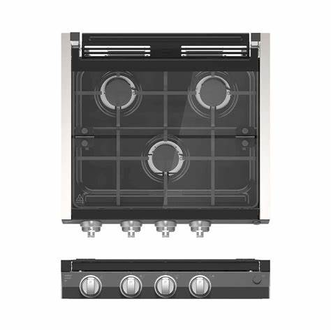 Furrion 3-Burner Gas RV Cooktop with Glass Cover - 20" Black, Push-Button #FGH3Z25-BL