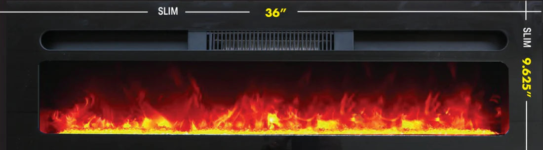 Covenant 36" Slim Horizontal Profile Electric RV Fireplace 110V Flat Front with Crystals LFP36-CS