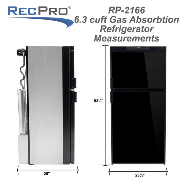 RV Refrigerator 6.3 Cubic Feet 3-Way Gas and Electric - Black or Stainless Steel