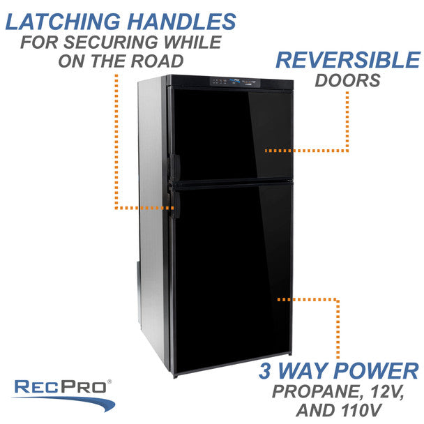 RV Refrigerator 6.3 Cubic Feet 3-Way Gas and Electric - Black or Stainless Steel