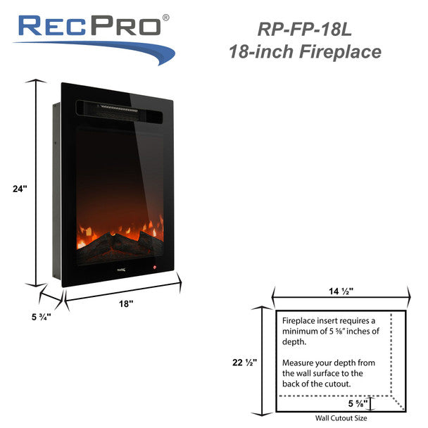 RV Electric Fireplace 18" with Flame Color Settings  RP-FP-18L