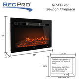 RV Electric Fireplace 26" with Flame Color Settings   RP-FP-26L