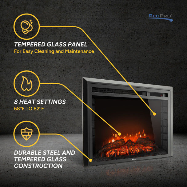 RV 26" Electric Curved Glass Fireplace (24" Cutout)  FPC-26-RP