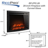RV 28" Electric Curved Glass Fireplace (24" Cutout)  RP-FPC-28