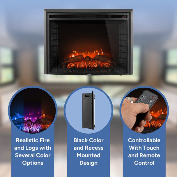 RV 30" Electric Curved Glass Fireplace (26" Cutout)  RP-FPC-30