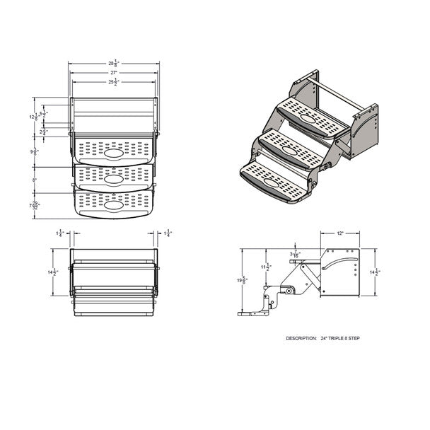 Flexco RV Steps 24" Triple Step in Black - RP-STP-24-TPL