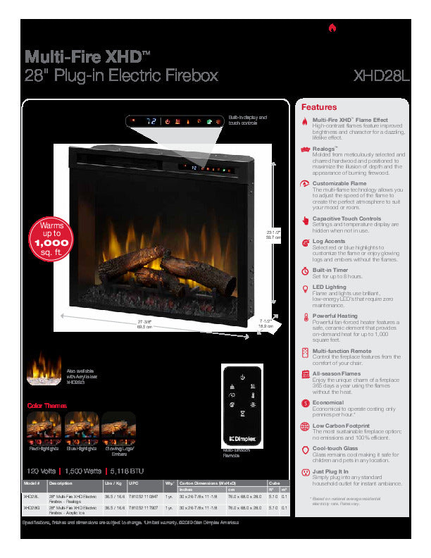 Wesco Electric Fireplace Insert with Inner Glow Logs - XHD28L